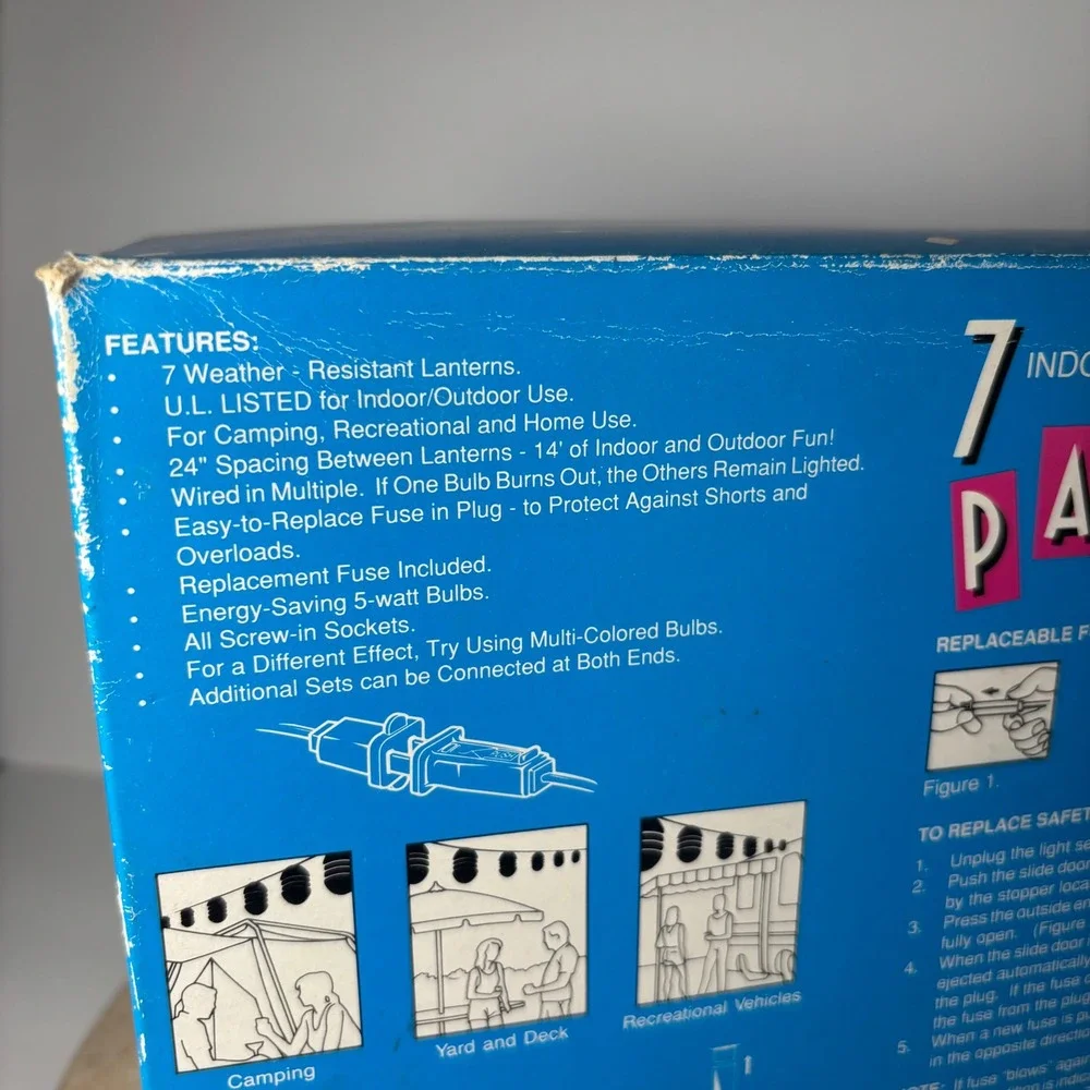 VTG Noma Cardinal Windsock Party Lights 14ft Red Blue 7 Weather Resist Lanterns